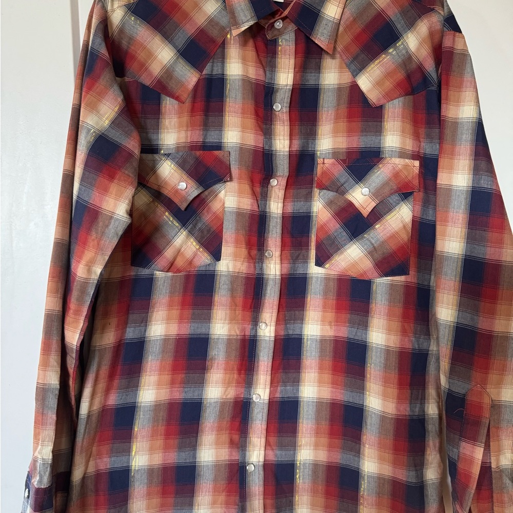 Ely Cattleman Red and Blue Plaid Casual Snap Down Shirt